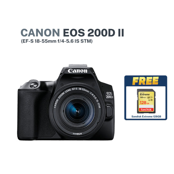 Canon EOS 200D II (EF-S 18-55mm f/4-5.6 IS STM) with FREE 128GB Sandisk Extreme SD Card
