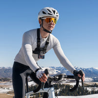 Insta360 Ace Pro 2 Camera chest-mounted on cyclist for hands-free action recording