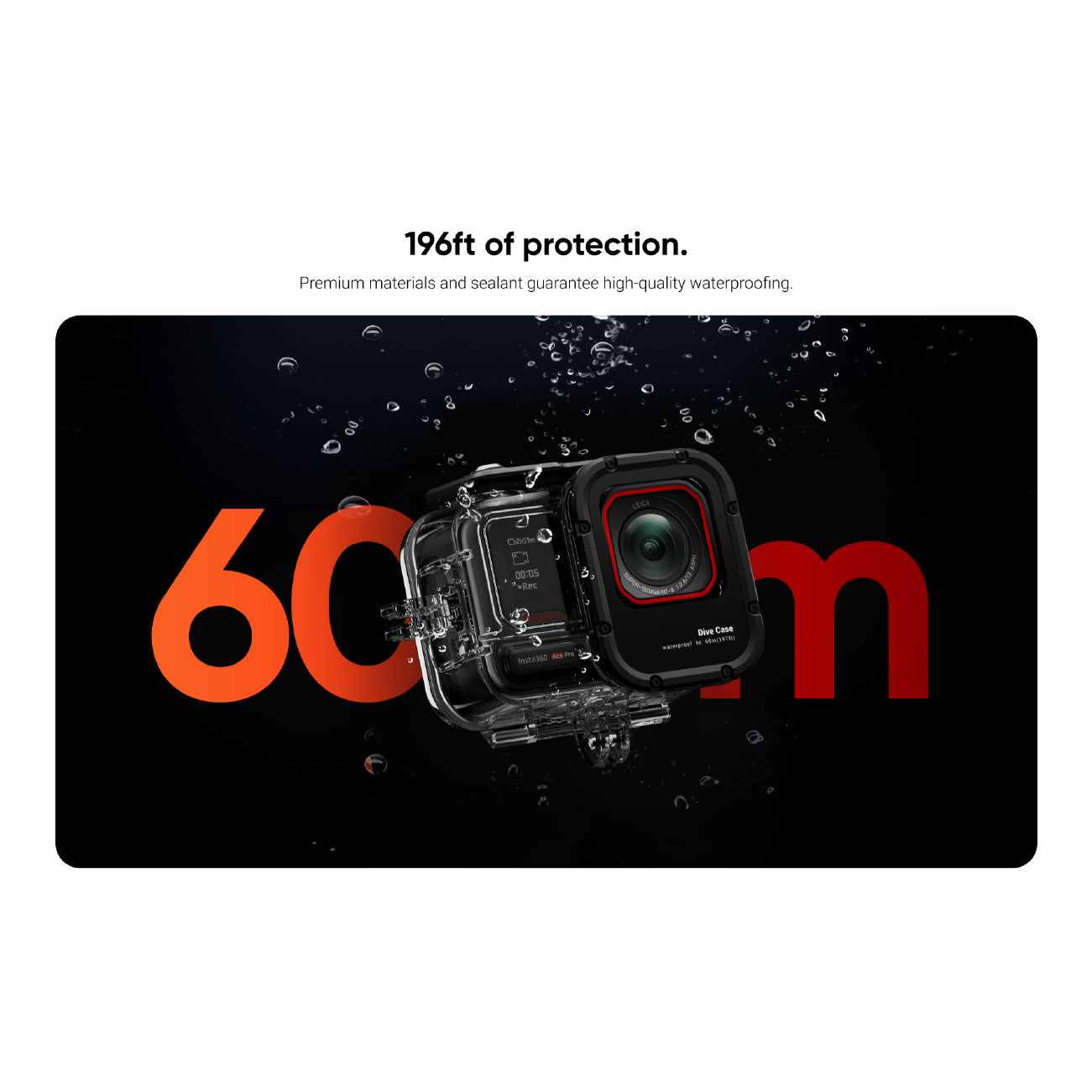 Durable Insta360 Ace Pro 2 Dive Case supports underwater recording down to 196ft