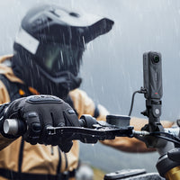 Waterproof Insta360 X5 mounted on a motorcycle