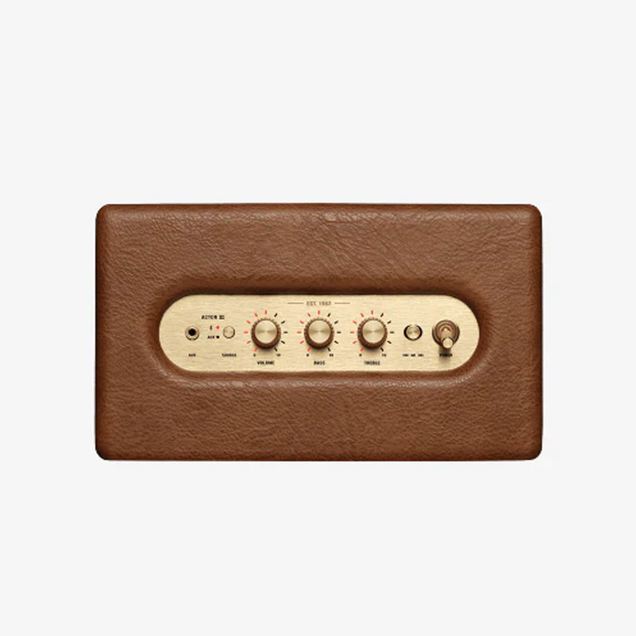 Top Controls on the Marshall Acton III Bluetooth Speaker System Brown