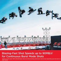 SANDISK Extreme Pro 128GB 200MB/S MICROSDXC used to capture burst mode shots of a snowboarder doing tricks in the air