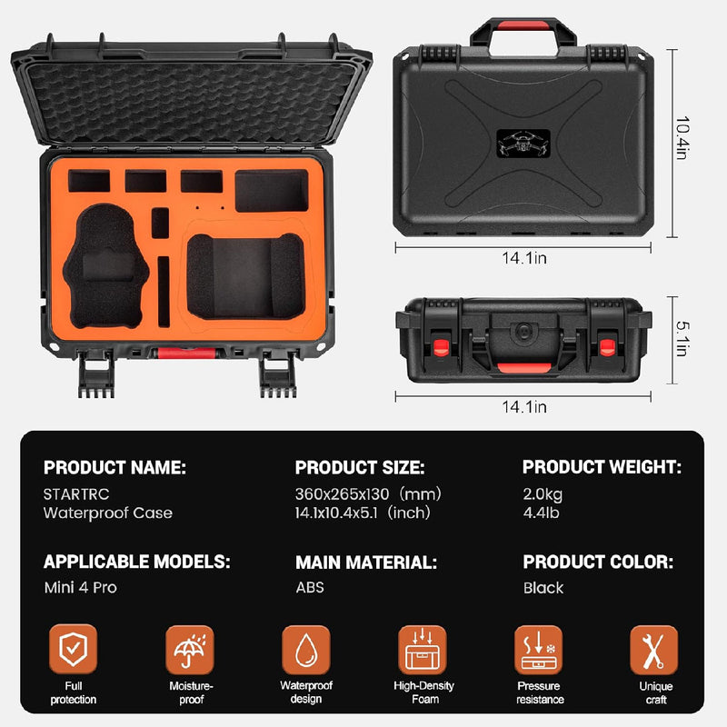 STARTRC Hard Case for DJI Mini 4 Pro Flymore Combo (Orange foam)