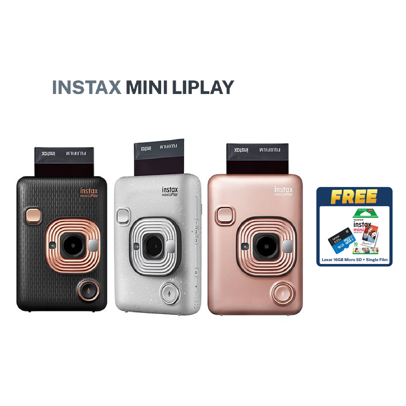 FUJIFILM Instax Mini Liplay with FREE film (single pack) and Lexar 16GB  micro SD