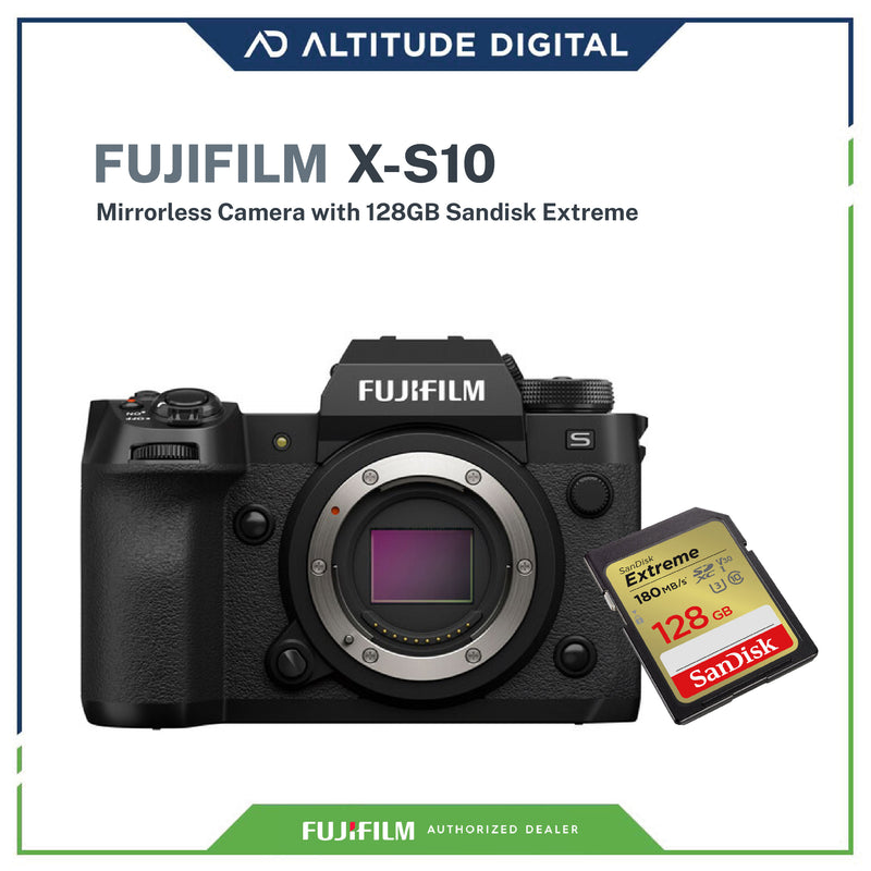 FUJIFILM X-S10 Mirrorless Camera (Body Only) with Sandisk Extreme SD 128GB