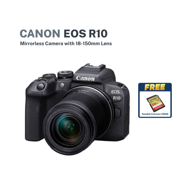 Canon EOS R10 Mirrorless Camera with 18-150mm Lens + FREE SanDisk Extreme Pro SDXC, SDXXD 128GB