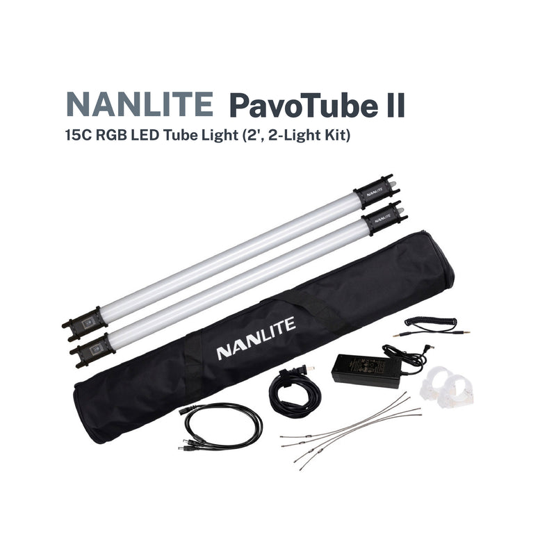 Nanlite Pavotube 15C MK2 2ft 30W RGBWW LED Tube 2 Light Kit, Bluetooth, 2.4G, DMX