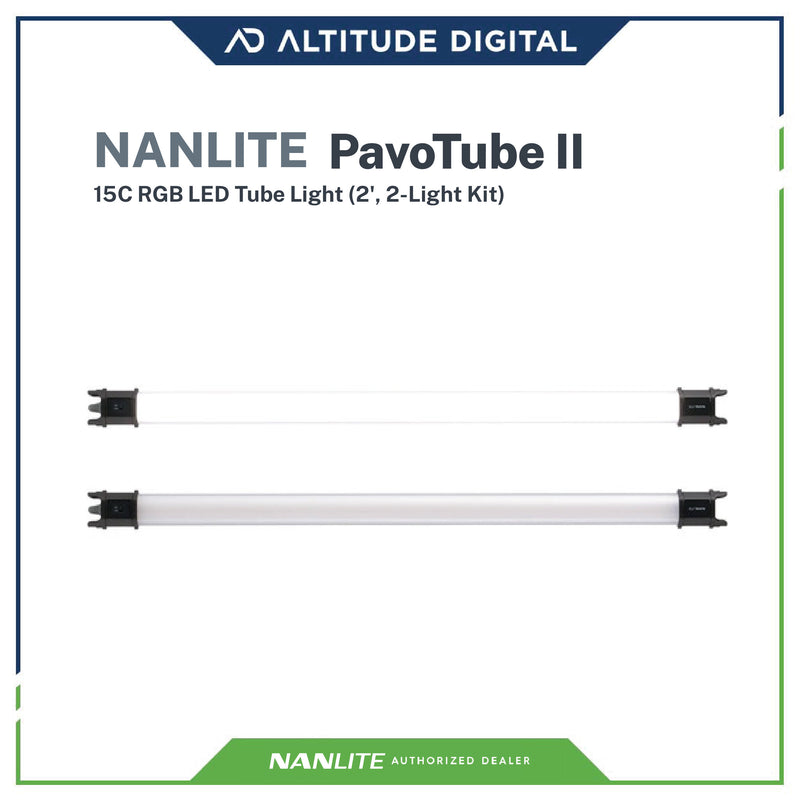 Nanlite Pavotube 15C MK2 2ft 30W RGBWW LED Tube 2 Light Kit, Bluetooth, 2.4G, DMX