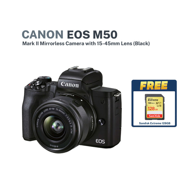 Canon EOS M50 Mark II with Canon EF-M 15-45mm IS STM and FREE 128GB Sandisk Extreme SD Card