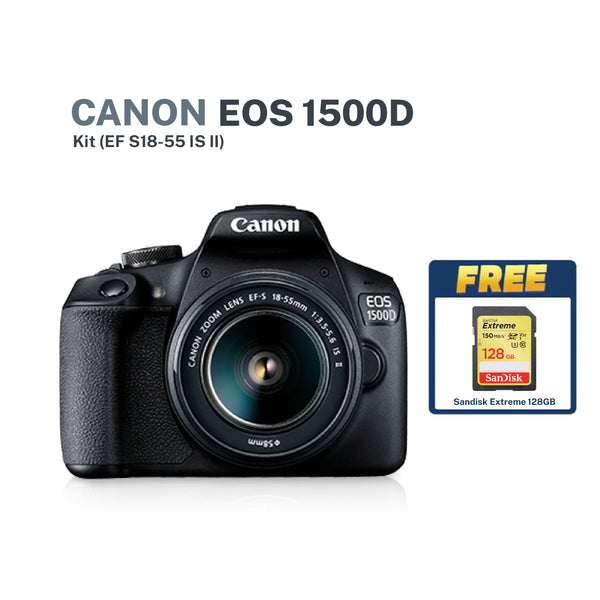Canon EOS 1500D Kit (EF S18-55 IS II) with FREE 128GB Sandisk Extreme SD Card