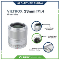 Viltrox 33mm F1.4 XF Silver Lens Features