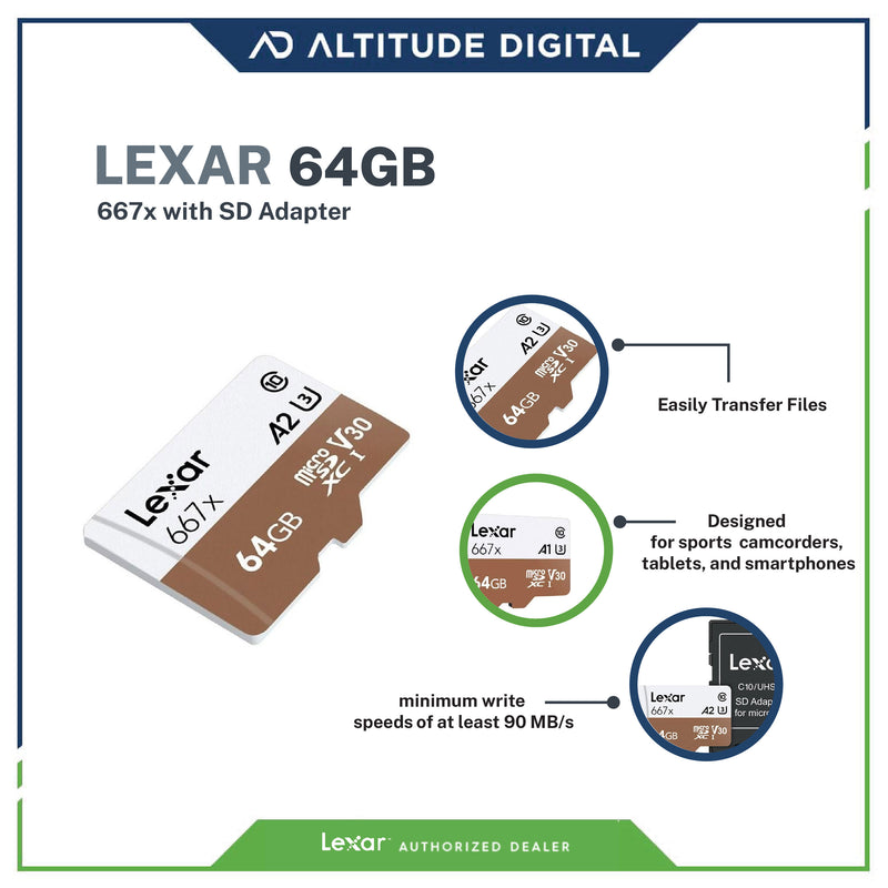 Lexar 64GB Professional 667x UHS-I microSDXC Memory Card with SD Adapter