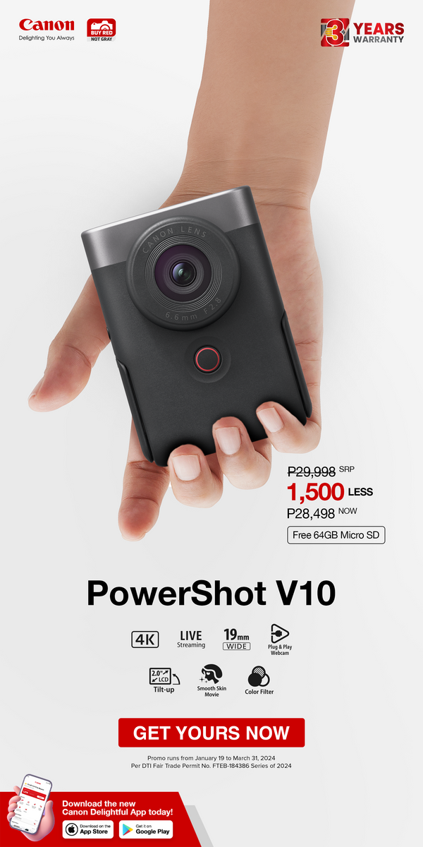 Canon PowerShot V10 (Black) (Free 64gb Sandisk Extreme)
