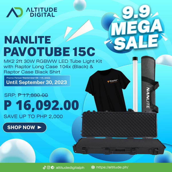 Nanlite Pavotube 15C MK2 2ft 30W RGBWW LED Tube Kit, Bluetooth, 2.4G, DMX + Raptor Long Case 104x (Black)