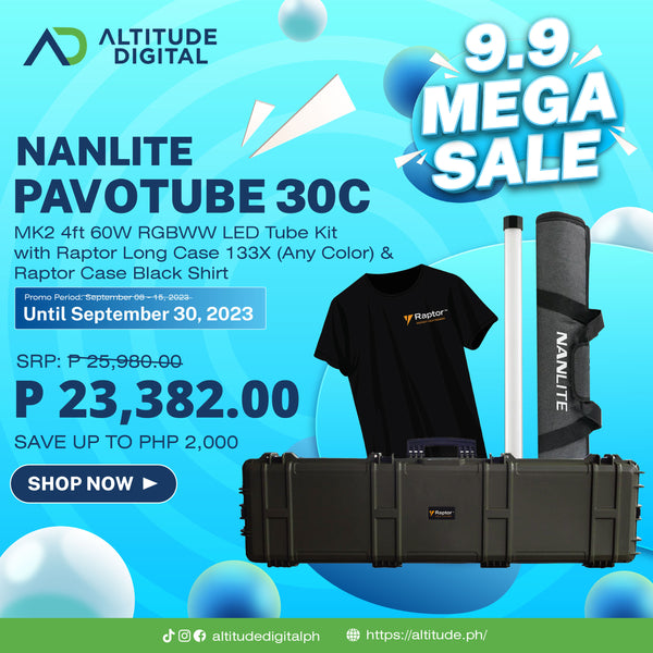 Nanlite Pavotube 30C MK2 4ft 60W RGBWW LED Tube Kit, Bluetooth, 2.4G, DMX + Raptor Case 133x (Any Color)