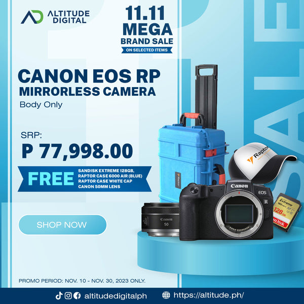 Canon EOS RP Body with FREE RF50mm f/1.8 STM + Free SanDisk Extreme 128gb + Raptor Case 6000 Air (Blue) + Raptor Case White Cap