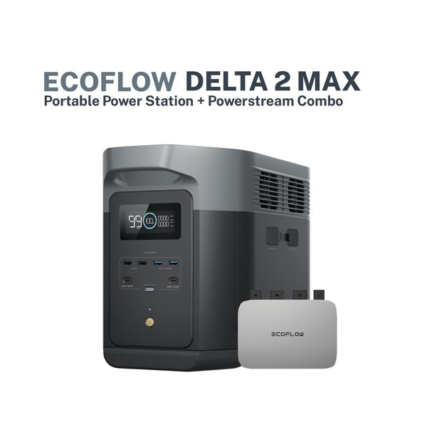 Ecoflow Delta 2 Max Portable Power Station + Powerstream Combo w/ Free 0.4 Connection Cable + Delta 2 Bag + 100W Flexible Solar Panel