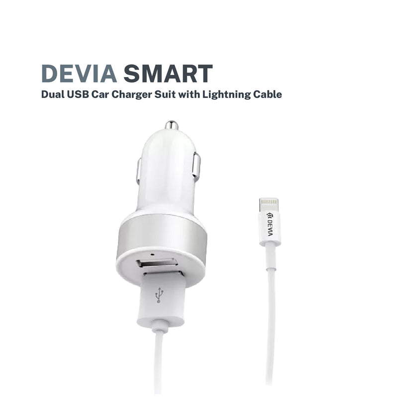 DEVIA Smart Series Dual USB Car Charger Suit (2.4A,2USB) (White)