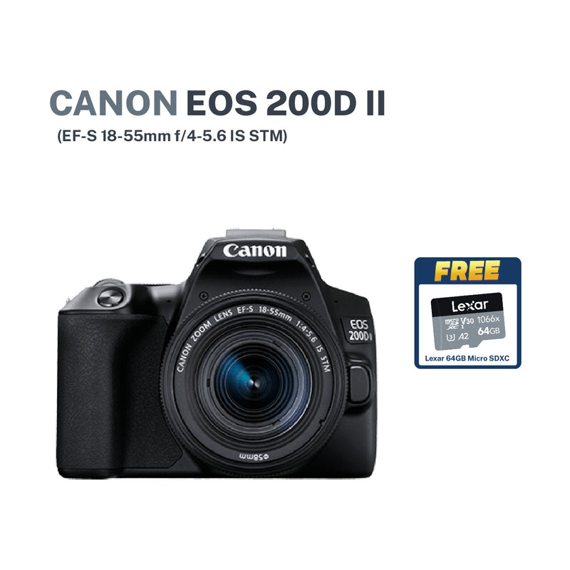 Canon EOS 200D II (EF-S 18-55mm f/4-5.6 IS STM) With FREE Lexar 64gb SDXC