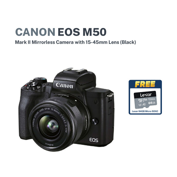 Canon EOS M50 Mark II with Canon EF-M 15-45mm IS STM With FREE Lexar 64gb SDXC