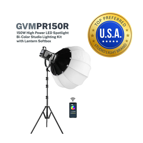 GVM PR150R 150W High Power LED Spotlight Bi-Color & RGB Studio Lighting Kit with Softbox