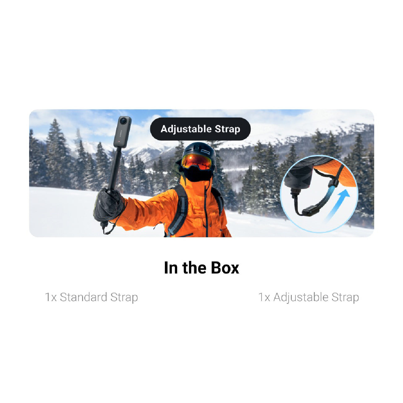 Snowboarding selfie using the Insta360 Accessories Selfie Stick Wrist Wrap