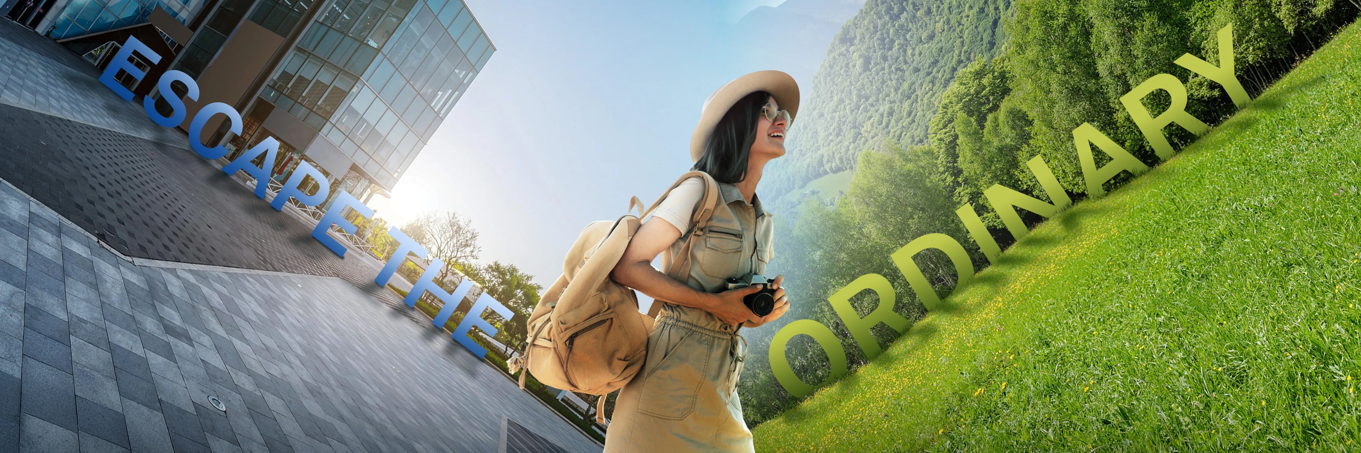 Traveler between urban cityscape and lush greenery, symbolizing the contrast of escapetheordinary | Altitude Philippines 