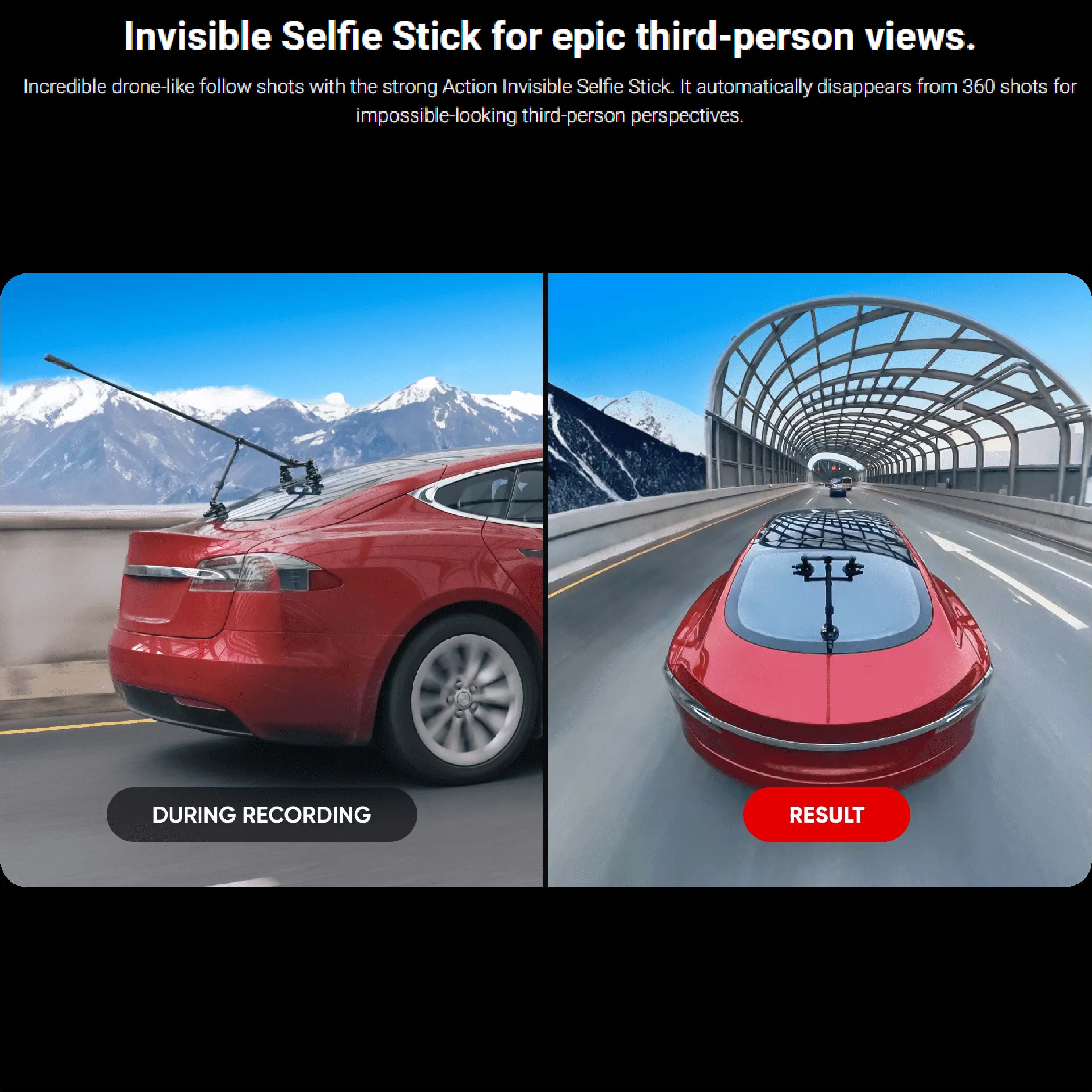 A car with an Insta360 Suction Cup Mount attached, capturing stable driving footage