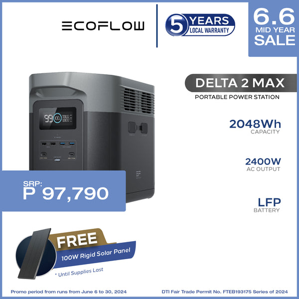 Ecoflow Delta 2 Max Portable Power Station w/ Free 1pc of 100W Rigid Solar Panel