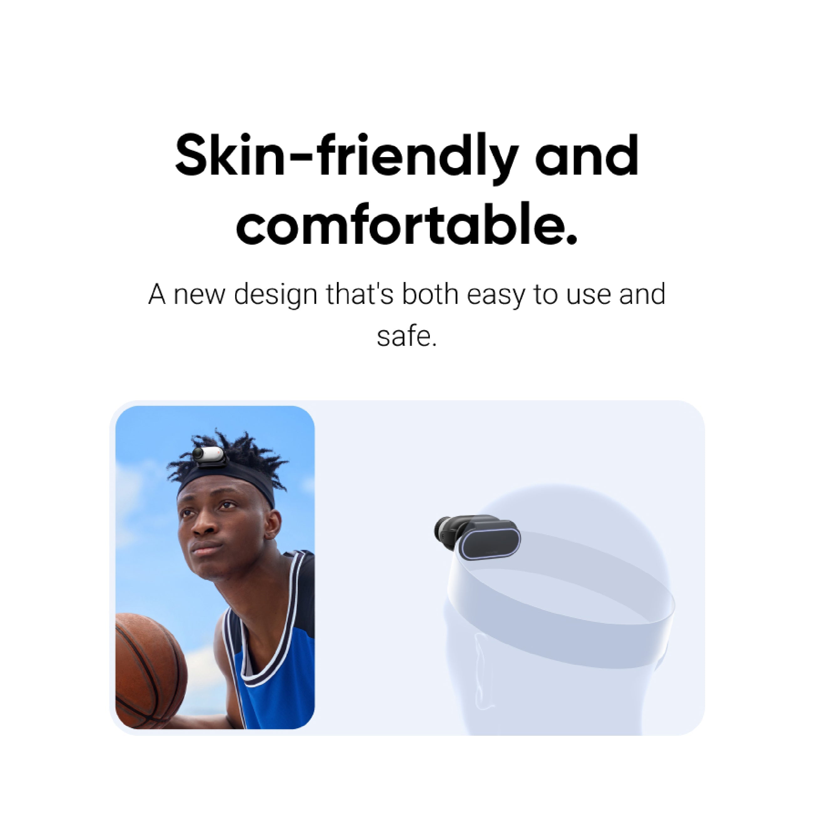 Man playing basketball with the Insta360 Camera attached to his headband with the easy clip