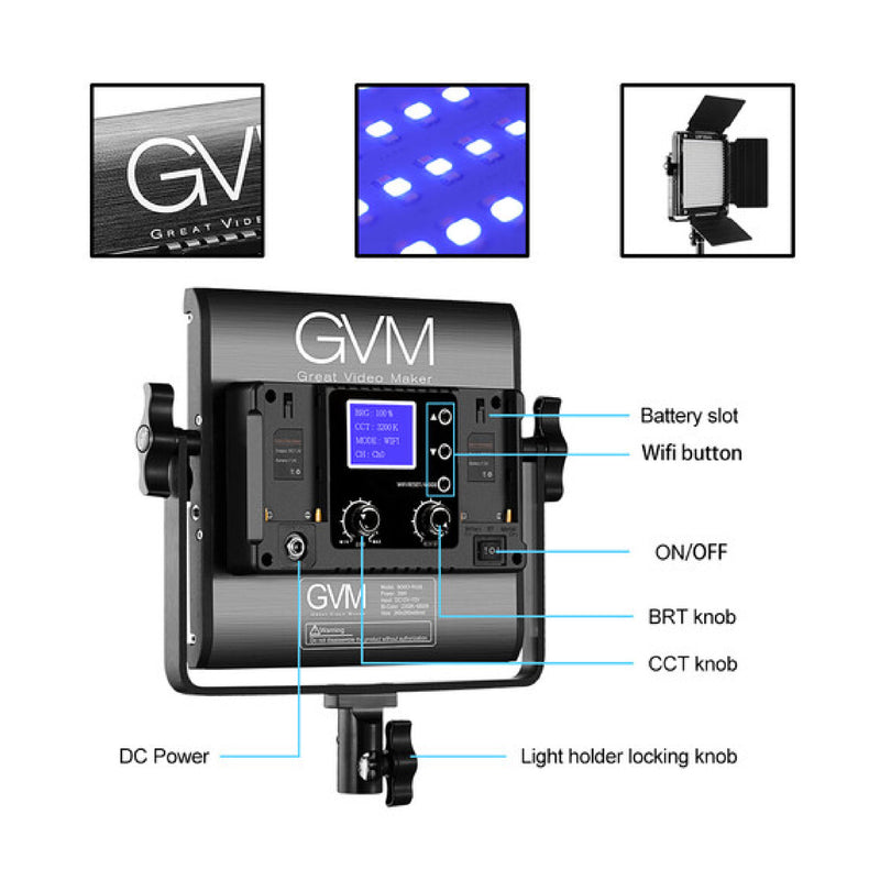 GVM 800D-RGB-II LED Studio 3-Video Light Kit