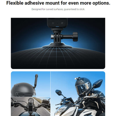 Flexible Insta360 Motorcycle Mount on helmet and on motorcycle