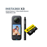 Insta360 X3 Action Camera and 114cm Selfie Stick and 128gb Micro SD