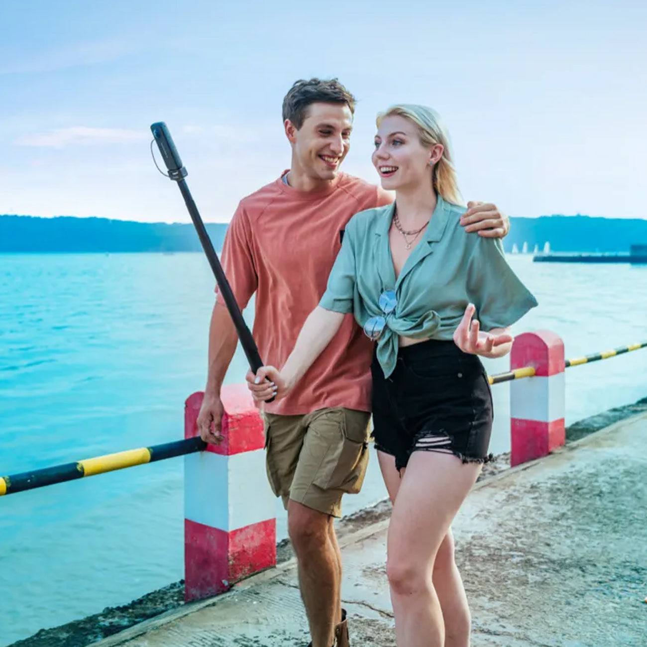 Couple selfie using the Insta360 Power Selfie Stick