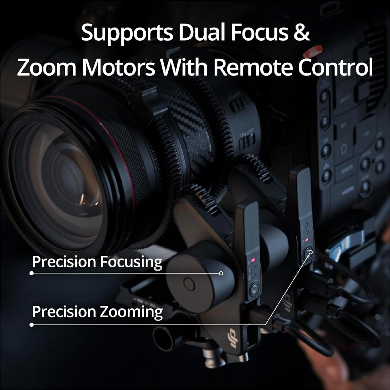 Camera lens and body mounted on the DJI RS 4 Pro Gimbal Stabilizer
