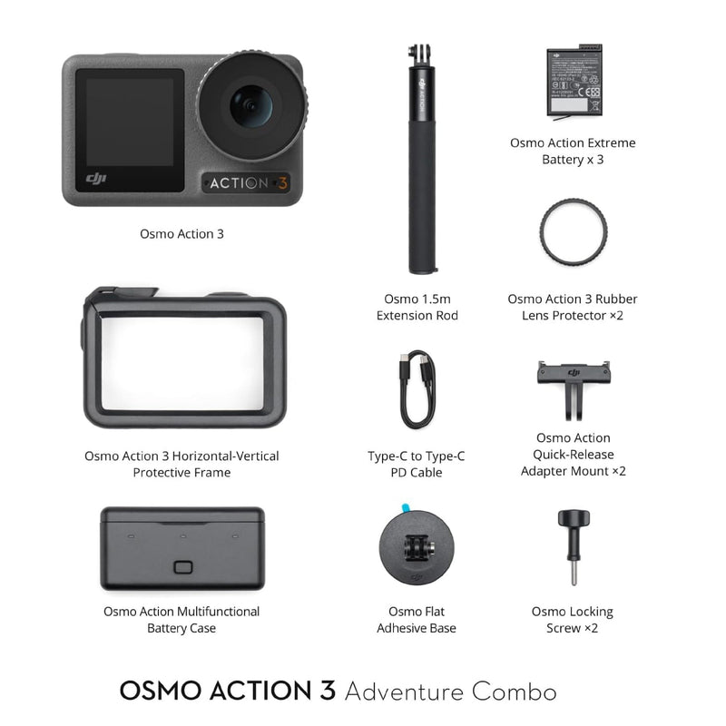 DJI Osmo Action 3 Camera Adventure Combo with FREE 64GB SanDisk Extreme Micro SD Card