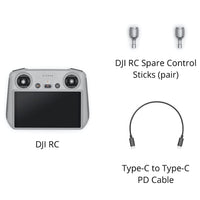 DJI RC, spare control sticks, and type-c to type-c pd cable