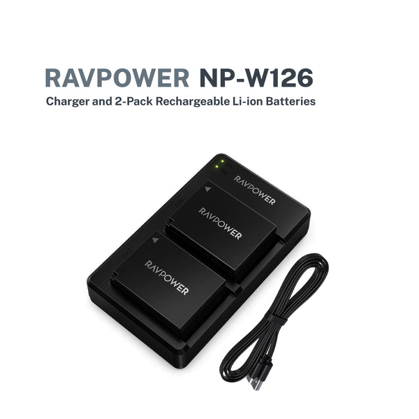 RAVPower NP-W126 Battery Charger 2-Pack Rechargeable 2040mAh Li-Ion Batteries