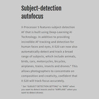 Subject-detection autofocus of Fujifilm X-S20 Mirrorless Camera