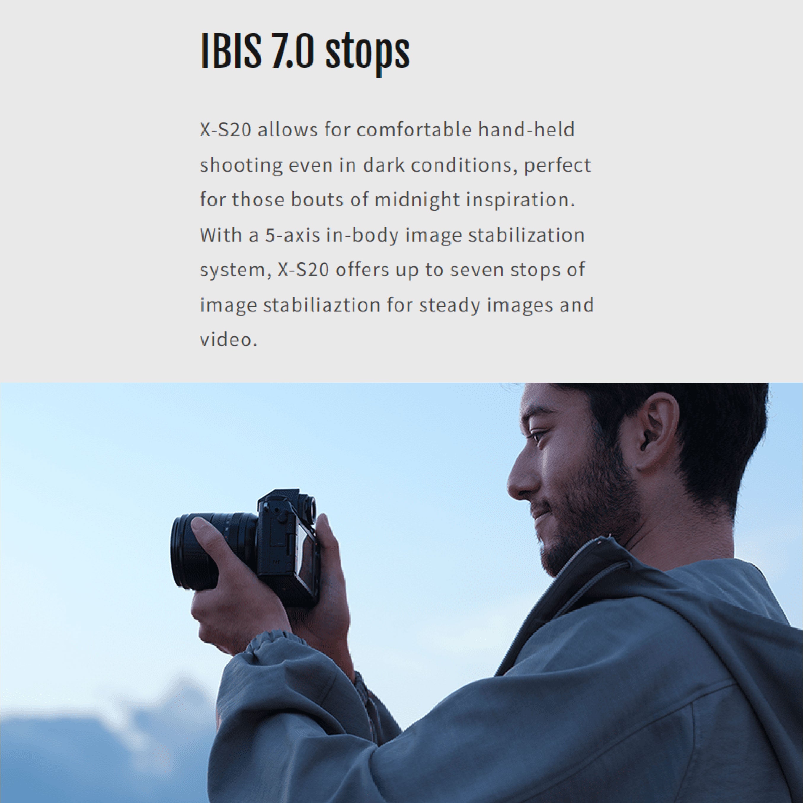 Comfortable hand-held shooting of Fujifilm X-S20 Mirrorless Camera