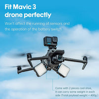 DJI Mavic 3 Pro fitted with a camera mount holder to hold a GoPro Hero