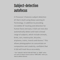 Subject-detection autofocus of Fujifilm X-S20 Mirrorless Camera