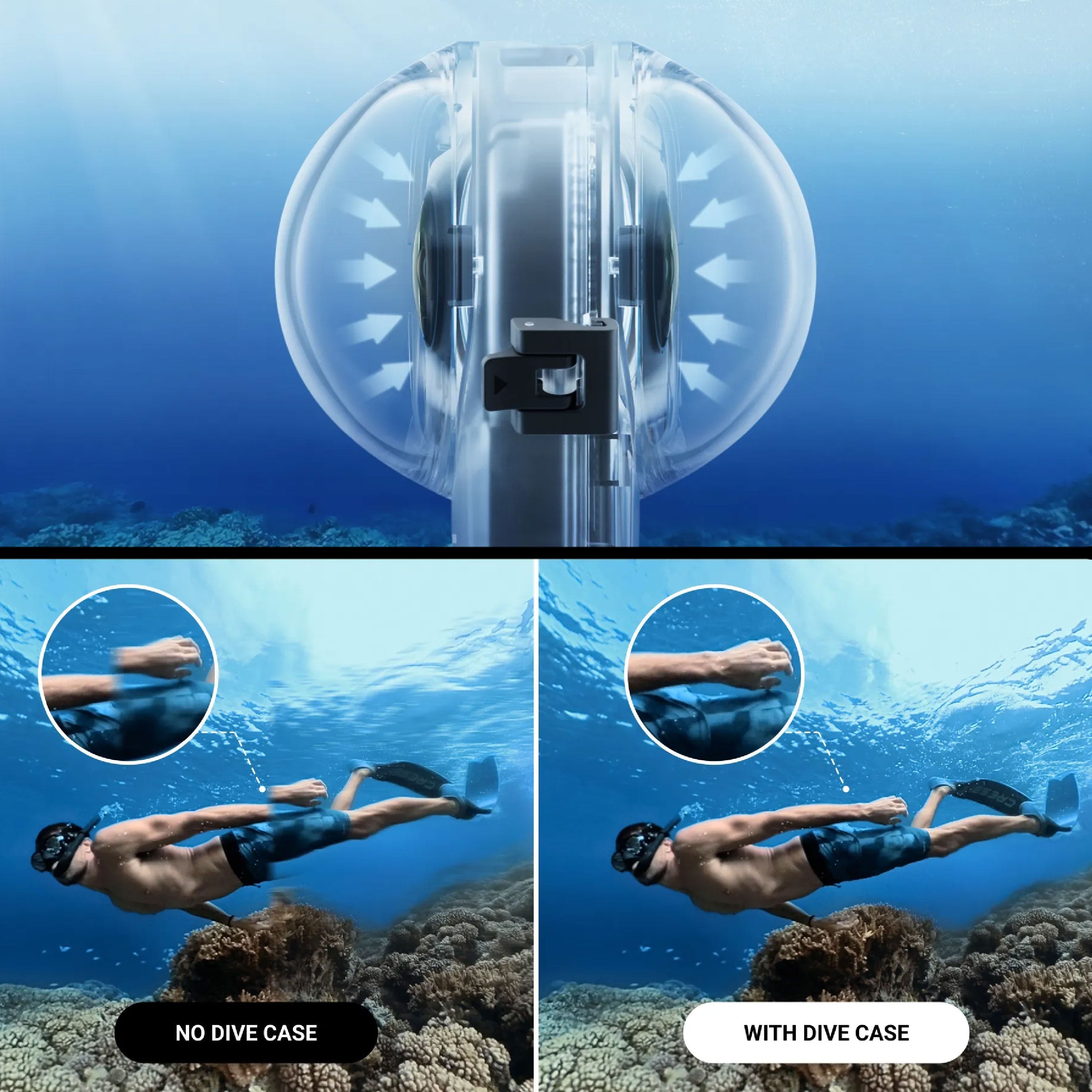 freediving shot using the new Insta360 X3 Invisible Dive Case