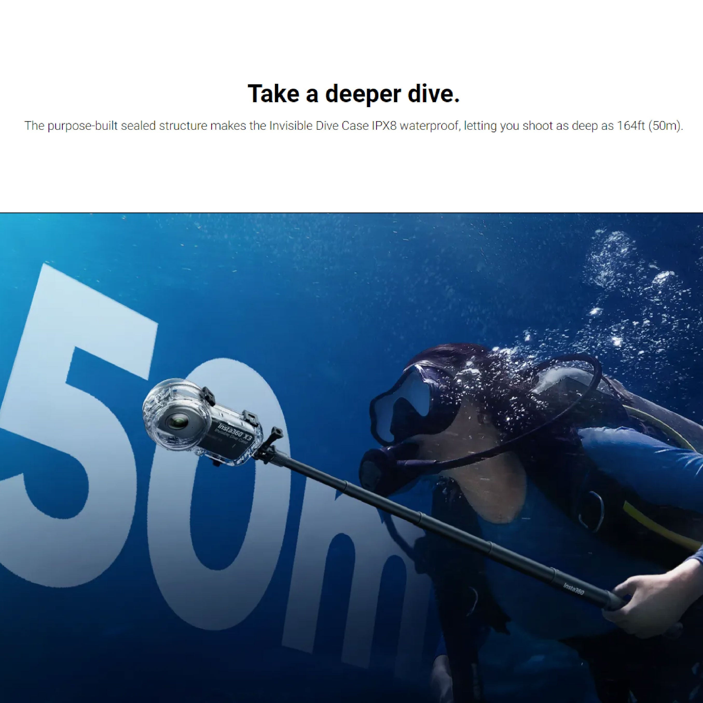 50 meter diving selfie with the Insta360 X3 Invisible Dive Case