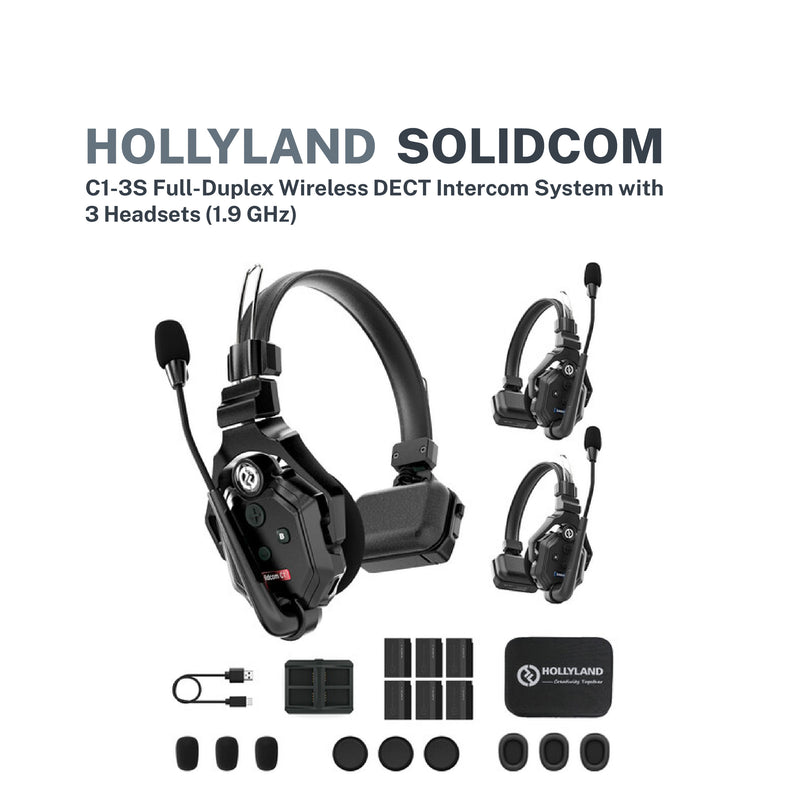Hollyland Solidcom C1-3S Full-Duplex Wireless DECT Intercom System with 3 Headsets (1.9 GHz)