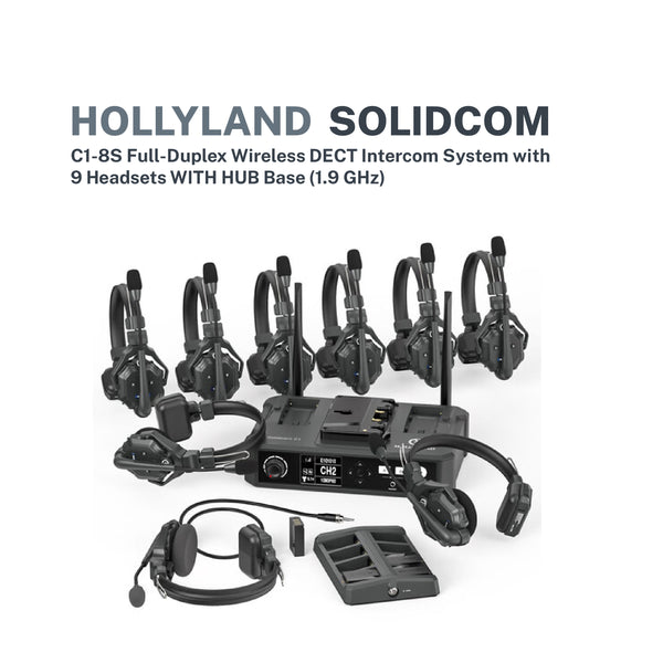 Hollyland Solidcom C1-8S Full-Duplex Wireless DECT Intercom System with 9 Headsets WITH HUB Base (1.9 GHz)
