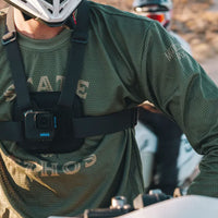 Motorcycle rider wearing the GoPro Chesty