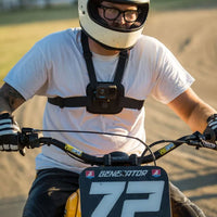 Motorcycle rider wearing the GoPro Chesty Chest Mount