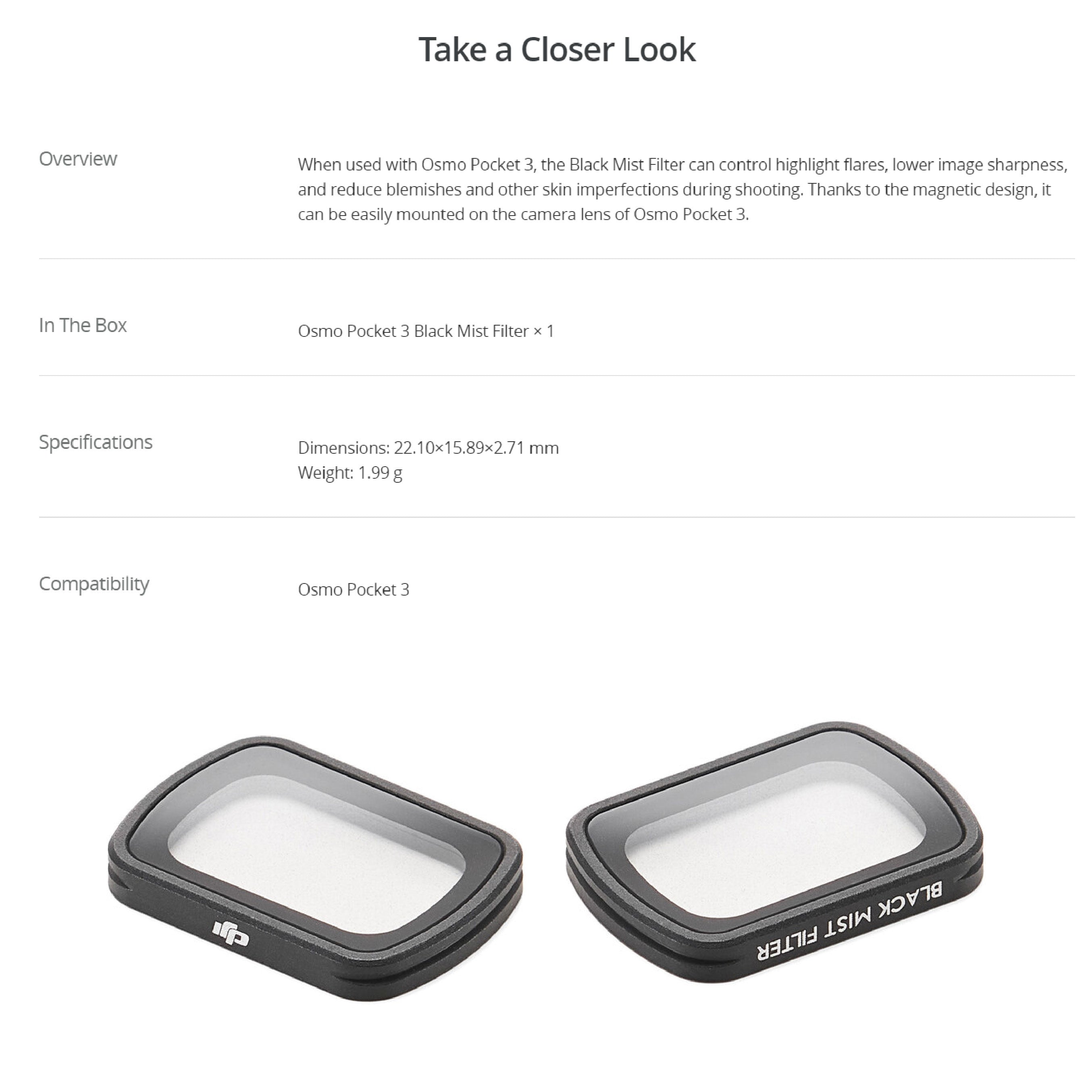 DJI Osmo Pocket 3 Black Mist Filter Feature