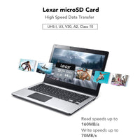 Lexar 64GB Professional MicroSDXC connected to laptop